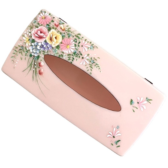 Vintage Bath Vintage Pink Hand Painted Floral Mitchell Gold Tissue Holder Box Poshmark